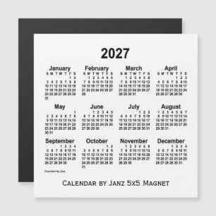 Calendário branco de 2027 por meio do ímã 5x5 d