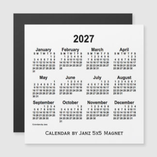 Calendário branco de 2027 por meio do ímã 5x5 de j