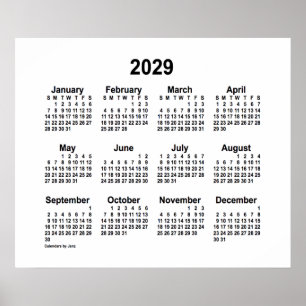 Calendário Branco de 2029 por Janz Impressão