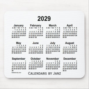 Calendário branco de 2029 por Janz Mouse Pad