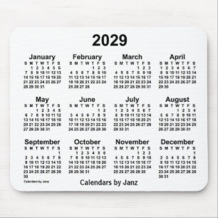 Calendário branco de 2029 por Janz Mouse Pad