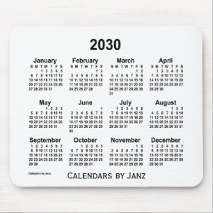 Calendário branco de 2030 por Janz Mouse Pad