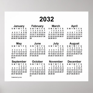 Calendário Branco de 2032 por Janz Impressão