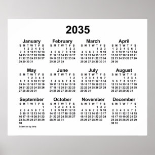 Calendário Branco de 2035 por Janz Impressão
