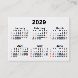 Calendário branco de 52 semanas 2029 por Cartões