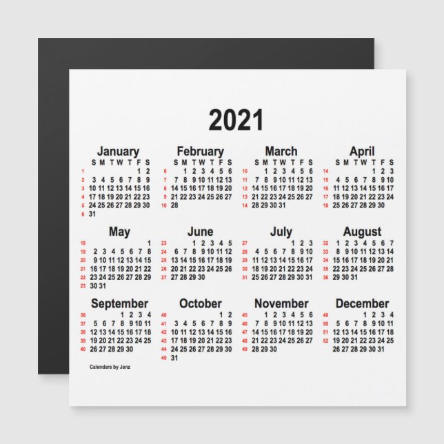Calendário branco de 52 semanas de 2021 pelo Imagr (Frente/Verso)