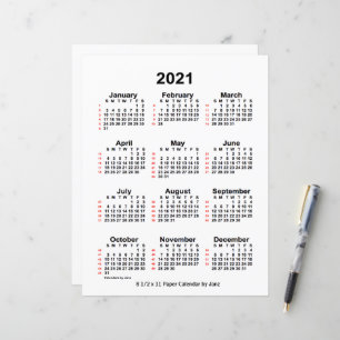Calendário branco de 52 semanas de 2021, publicad