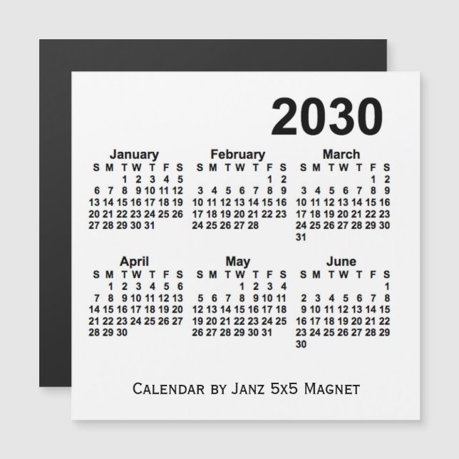 Calendário branco de 6 meses de 2030 pelo Imagro 5 (Frente/Verso)