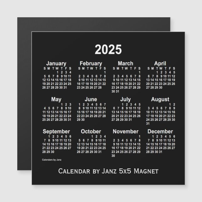 Calendário branco neon 2025 por meio do ímã 5x5 de (Frente/Verso)