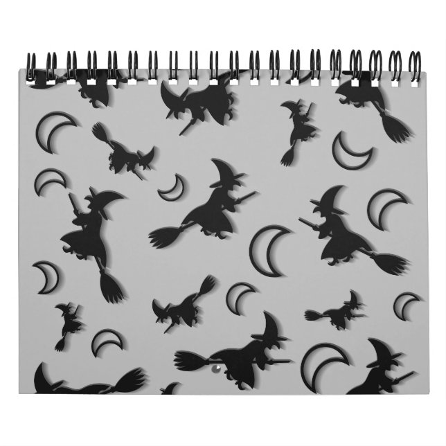 Calendário Bruxa voadora entre meia lua na noite de Halloween (Capa)