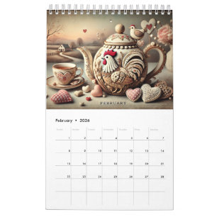 Calendário Bule de Chá Galinha Bonito 2027 Elegante - Diverti