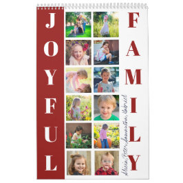 Calendário Burgundy com imagem de colagem de fotos da família