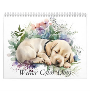Calendário Cachorro Adorável em Aquarela