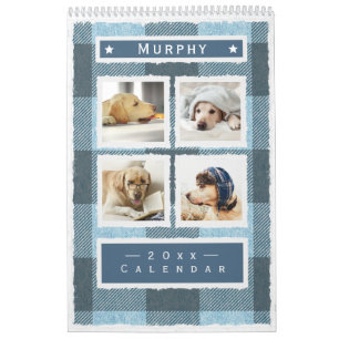 Calendário Cachorro Azul de Xadrez Buffalo Rustic Pet 2023