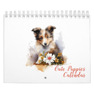 Calendário Cachorro Pets Aquarela Flor