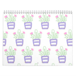 Calendário Cacto roxo verde simples brilho glitter personaliz