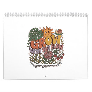 Calendário Caderno Espiral Retro Grow With The Flow Boho Na