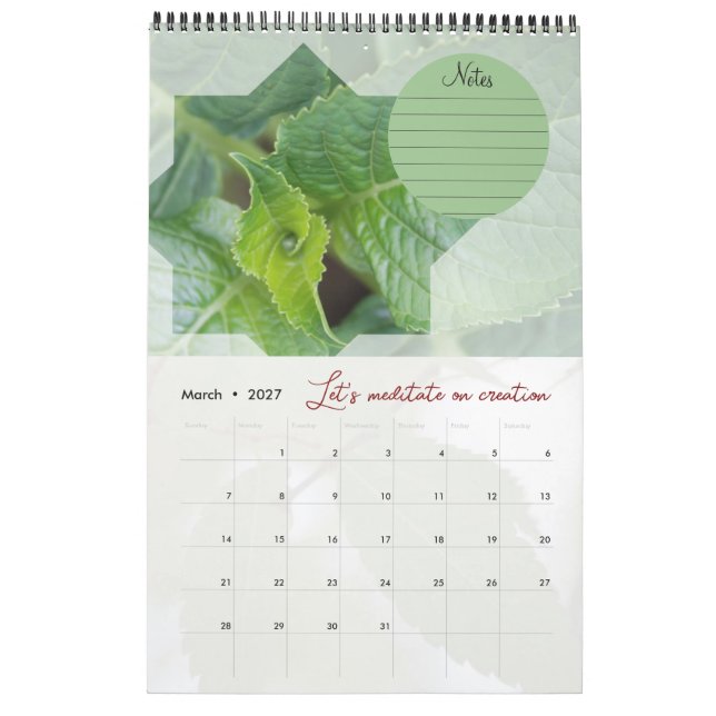 Calendário Calendrier Dieu méditation jardin : étoile & notes (Mar 2027)