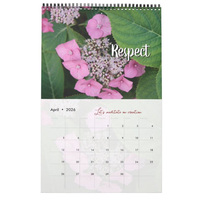 Calendário Calendrier Dieu méditation photo jardin : mots (Abr 2026)