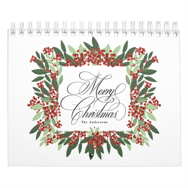 Calendário Caligrafia Elegante Pintada de Natal Personalizada (Capa)