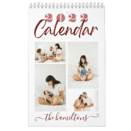 Calendário Caligrafia moderna Foto de Ano Novo Maroon