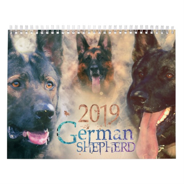 Calendário Cão de german shepherd GSD 2019 - aguarela (Capa)