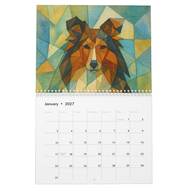 Calendário Cão de Pastoreio de Shetland (Jan 2027)