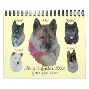 Calendário cãozinho akita retrato art japanês americano 2022