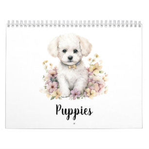 Calendário Cãozinho com Aquarela Flor