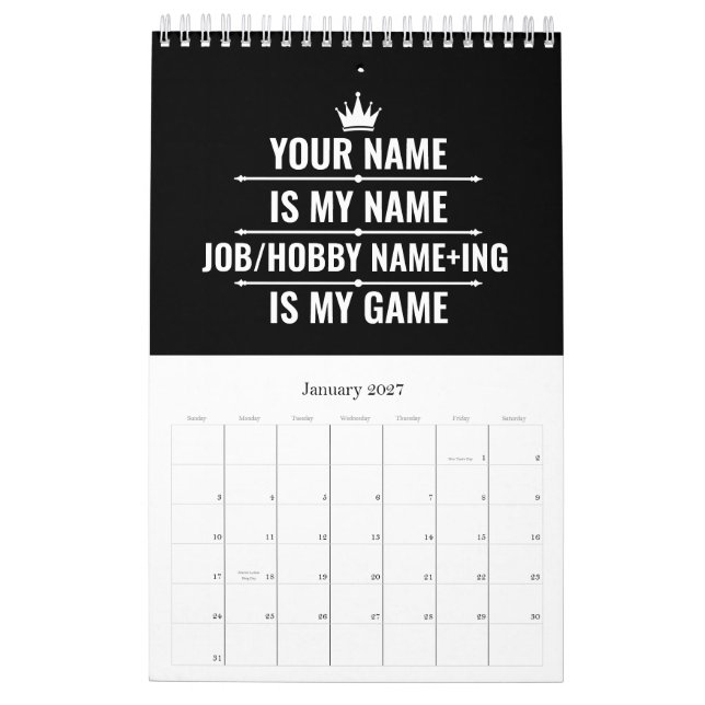 Calendário Cargo Engraçado Personalizado e Nome do Hobby (Jan 2027)
