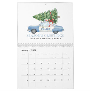 Calendário Carro de Natal de Policial Moderno Personalizado