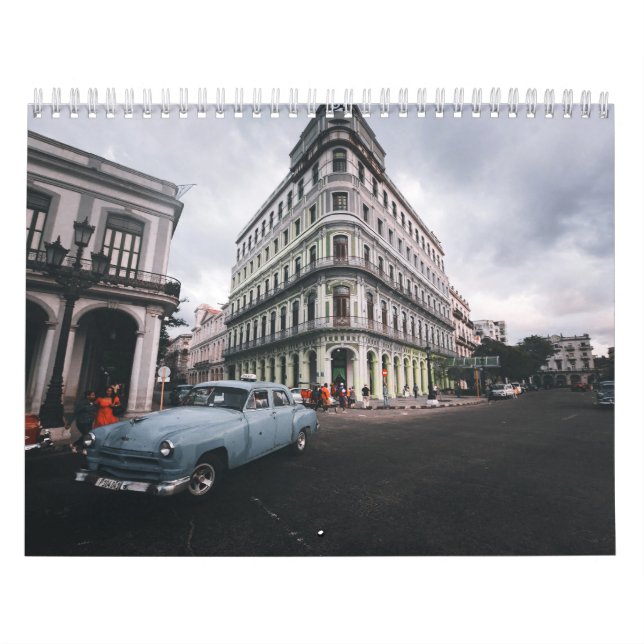 Calendário Carro vintage Clássico Azul Cityscape (Capa)