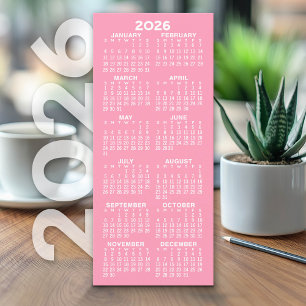 Calendário - Cartão Branco Mínimo Alto-Rosa Modern