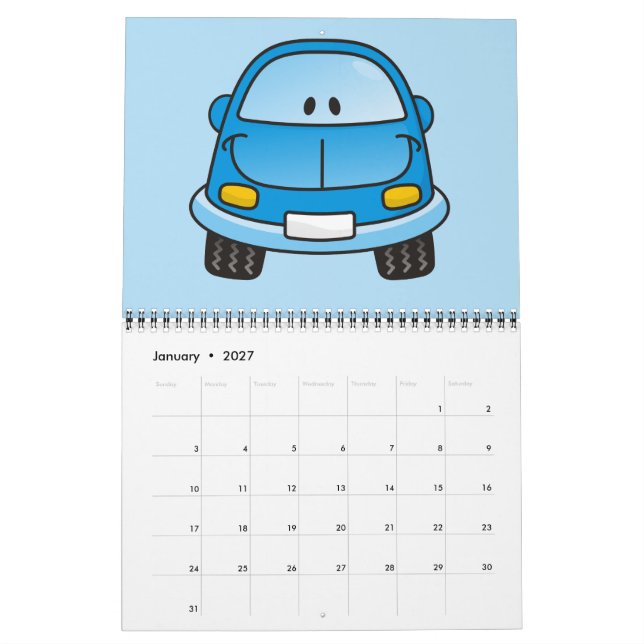 Calendário Cartoon azul (Jan 2027)