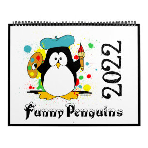 Calendário Cartoon Engraçado Pinguins Arte Grande Calendári