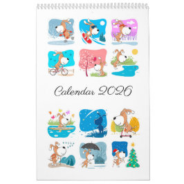 Calendário Cartoon Funny Cute Puppy Dog Lover 2026