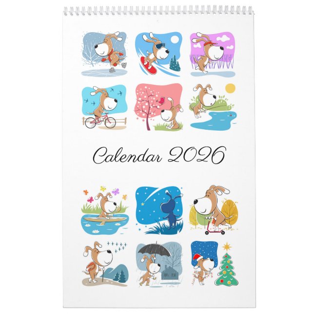 Calendário Cartoon Funny Cute Puppy Dog Lover 2026 (Capa)