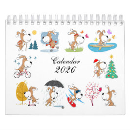 Calendário Cartoon Funny Cute Puppy Dog Lover 2026 Calendar