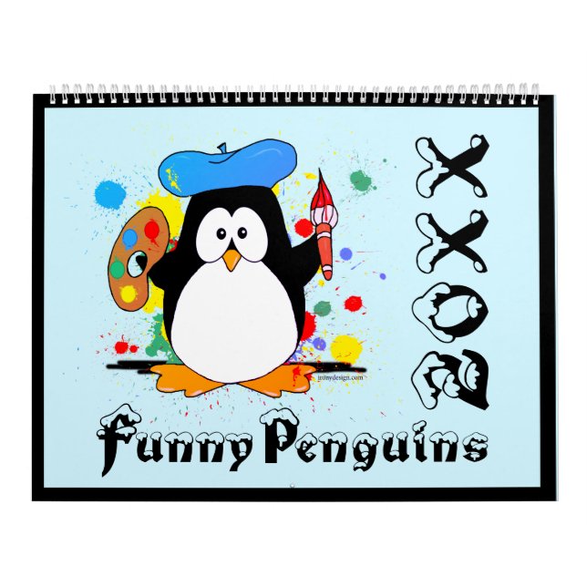 Calendário Cartoon Penguins Engraçado Cores Divertidos Calend (Capa)