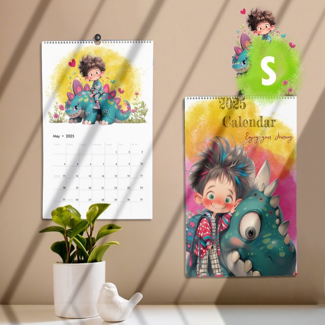 Calendário Cartoon Quirky Boy & Dinosaur 2025 (Quirky Boy & Dinosaur Cartoon Calendar - small)