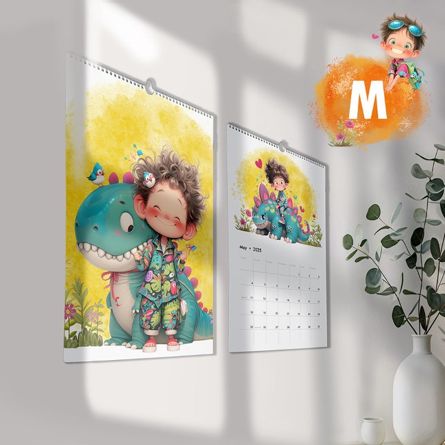 Calendário Cartoon Quirky Boy & Dinosaur 2025 (Quirky Boy & Dinosaur Cartoon Calendar- Medium)
