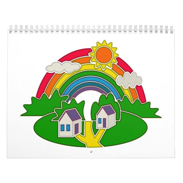 Calendário Cartoon rural com arco-íris e casa de campo (Capa)