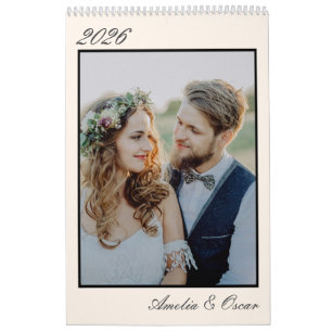 Calendário Casamento Elegante Ano Foto Grande Retrato Moderno