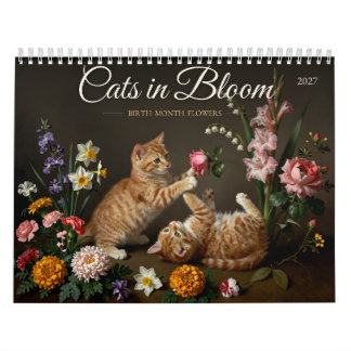 Calendário Cats in Bloom 2027 Birth Month Flowers Cat Art