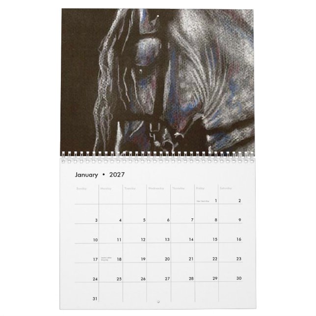 Calendário Cavalos, a arte de Nancy J. Bailey (Jan 2027)