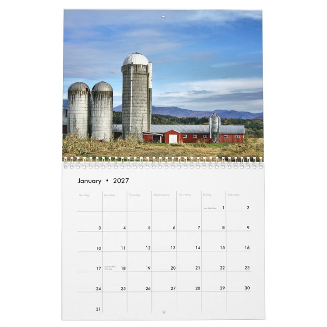 Calendário Celeiros em Vermont (Jan 2027)