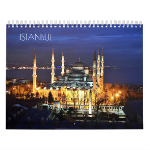 Calendário Cenário Noturno da Mesquita Azul de Istambul Turqu