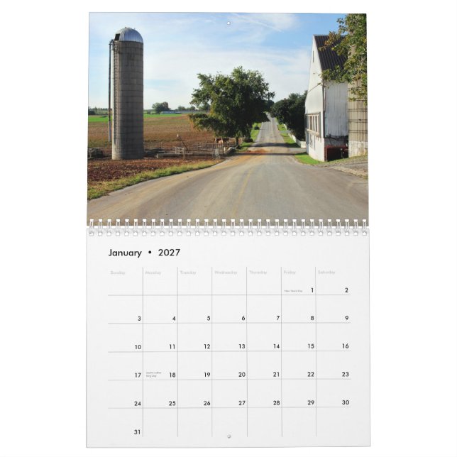 Calendário cénico de Lancaster, Pensilvânia (Jan 2027)