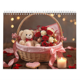 Calendário Cesta Romântica de Rosa Teddy para a Mesa de Dia d