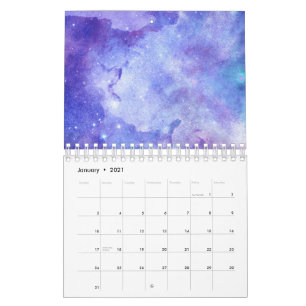 Calendário Céu Estrelado Galáxia Amante do Espaço Aquarela Ro